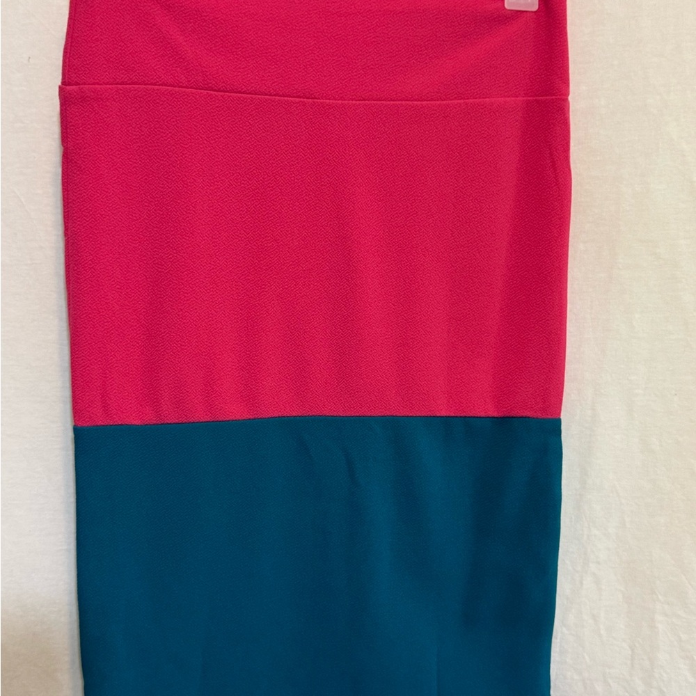 A-155 LuLaRoe Pink & Teal Blue MIDI Skirt Size M - Picture 6 of 9